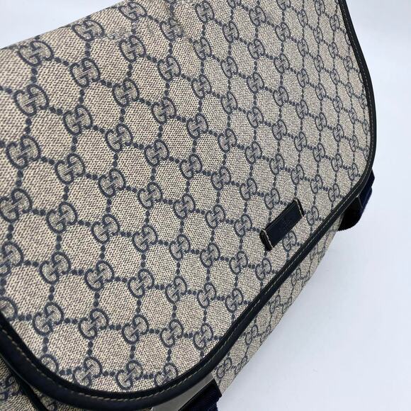 Authentic Gucci GG Logo Plus Supreme Messenger Bag Monogram Flap Tote Tan Navy - Picture 4 of 10